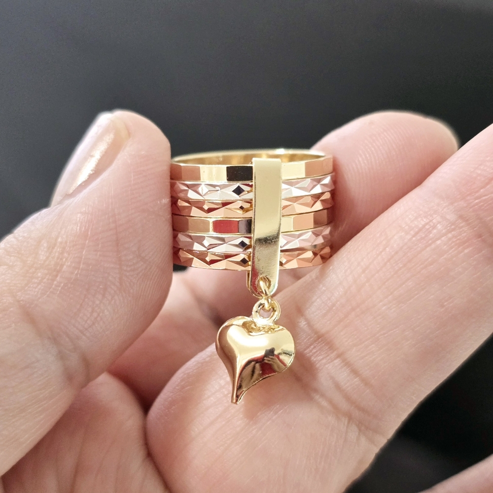 Elegant Gold and Rose Gold Heart Charm Ring